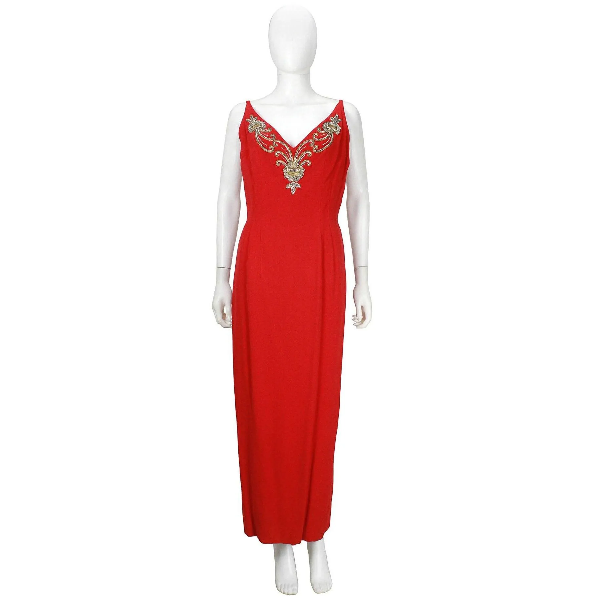 Mr. Blackwell Embellished Red Gown and Matching Caplet | Size M