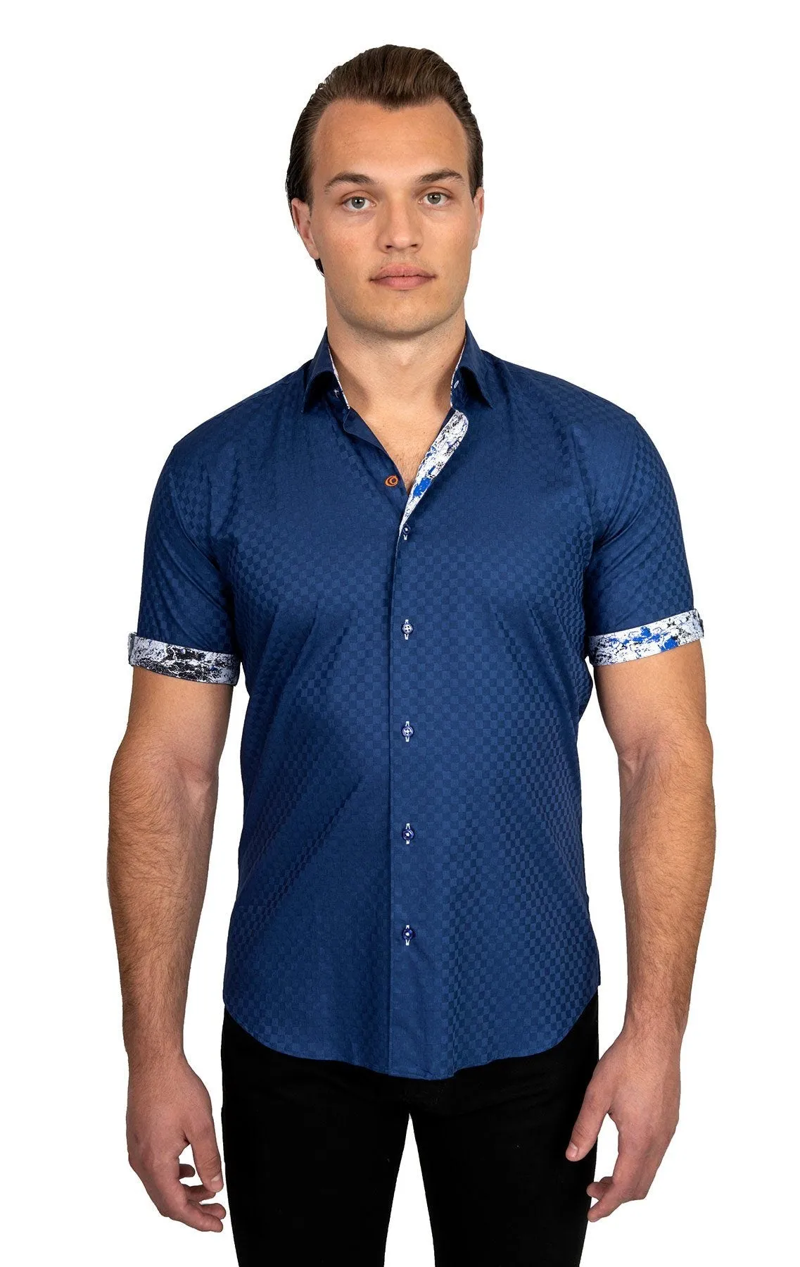 Navy Checkered Short Sleeve Shirt