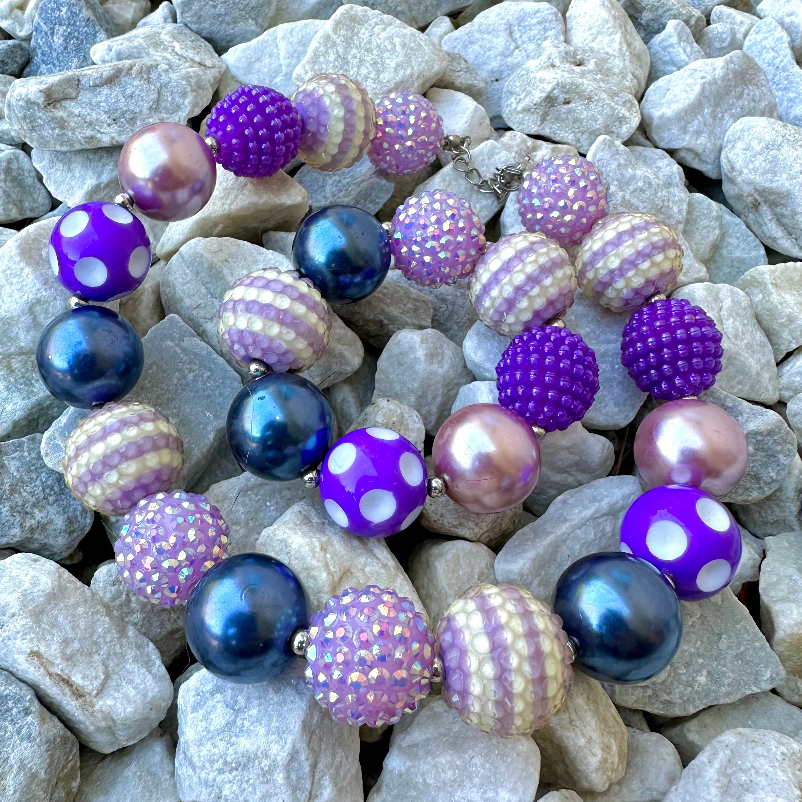 Necklace Bracelet Set Chunky Bubblegum Purple Girl