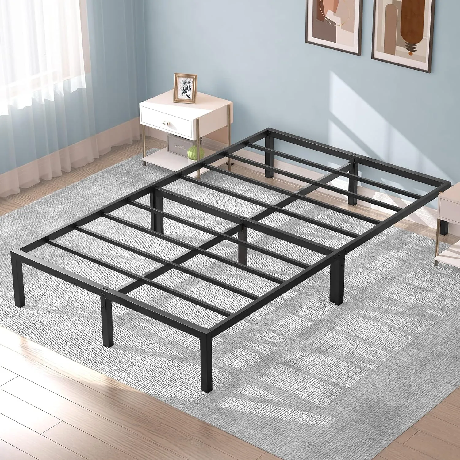 NEW Retails $140 Mr IRONSTONE Full Bed Frame, 14 Inch Metal Platform 1600lb Load-Bearing Heavy Duty Steel Slat Support with Large Storage Space, Anti-Noise Foam Stickers, No Box Spring Needed, Non-Slip, Easy Assembly