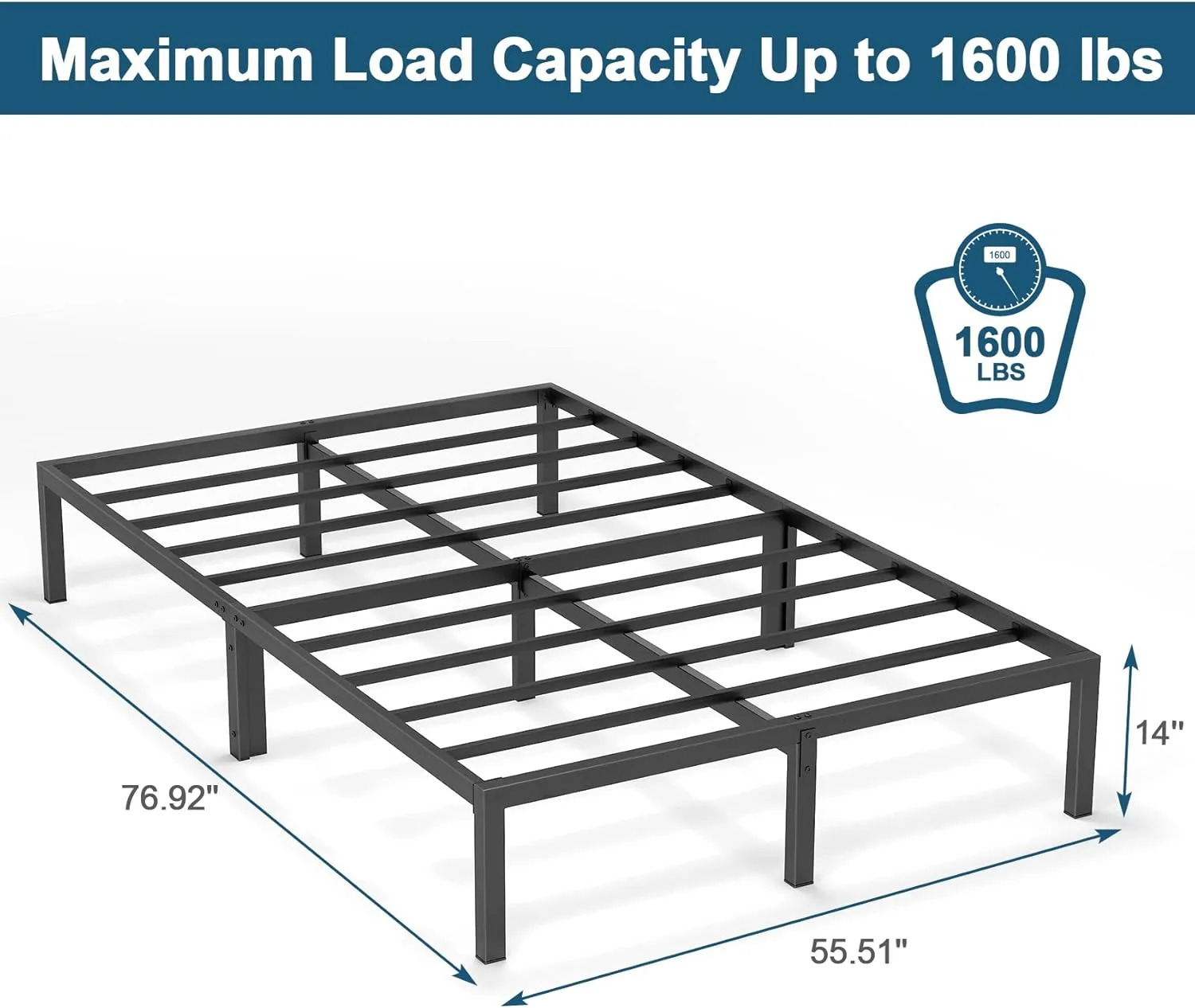 NEW Retails $140 Mr IRONSTONE Full Bed Frame, 14 Inch Metal Platform 1600lb Load-Bearing Heavy Duty Steel Slat Support with Large Storage Space, Anti-Noise Foam Stickers, No Box Spring Needed, Non-Slip, Easy Assembly