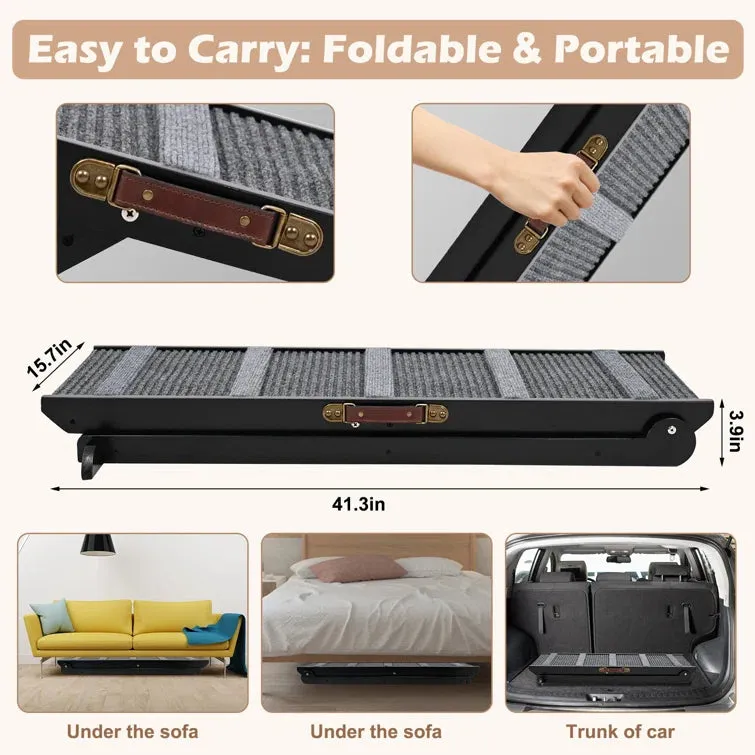 NEW Tucker Murphy Pet Adjustable Foldable Wooden Pet Ramp with non slip paw traction mat For Small & Large Dogs & Cats! Great For Bed, Sofa or Car! Supports up to 200Lb weight - Retails for $209 !