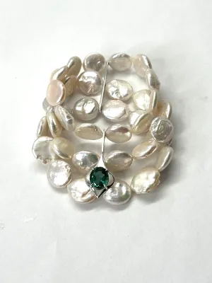 NTC Triple Strand Coin Pearl Bracelet with Green Quartz