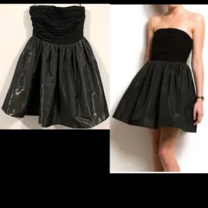 NWT, Armani Exchange, Black Strapless Mini Dress w/ Shiny Skirt &amp; Pockets, Sz 0