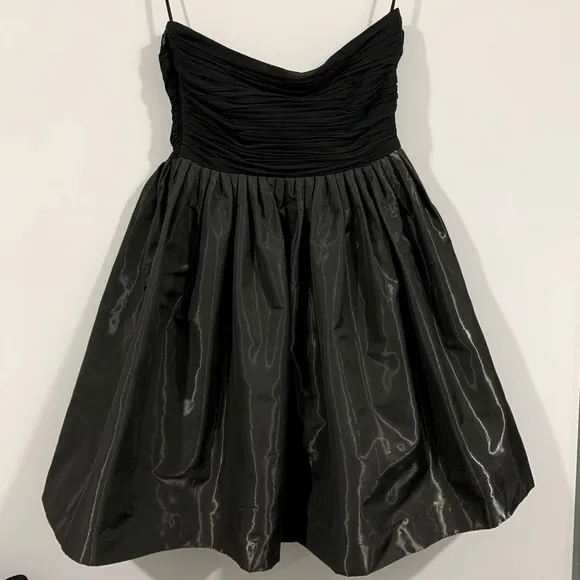 NWT, Armani Exchange, Black Strapless Mini Dress w/ Shiny Skirt &amp; Pockets, Sz 0