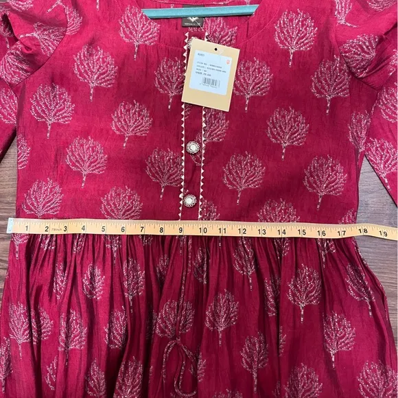 NWT Printed Party Wear Kurti in Wine Maroon Rayon Dress Size 40