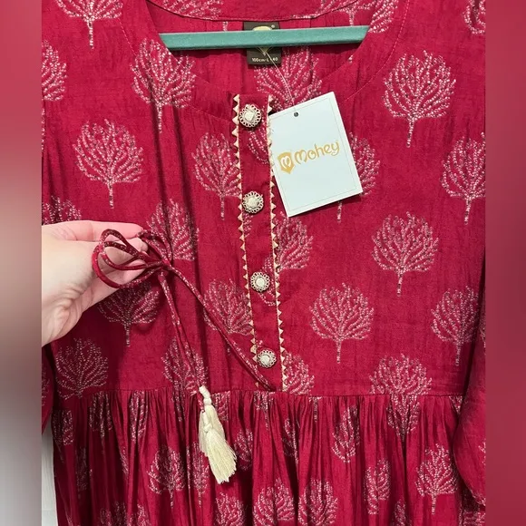 NWT Printed Party Wear Kurti in Wine Maroon Rayon Dress Size 40