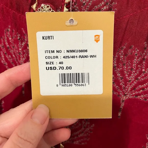 NWT Printed Party Wear Kurti in Wine Maroon Rayon Dress Size 40