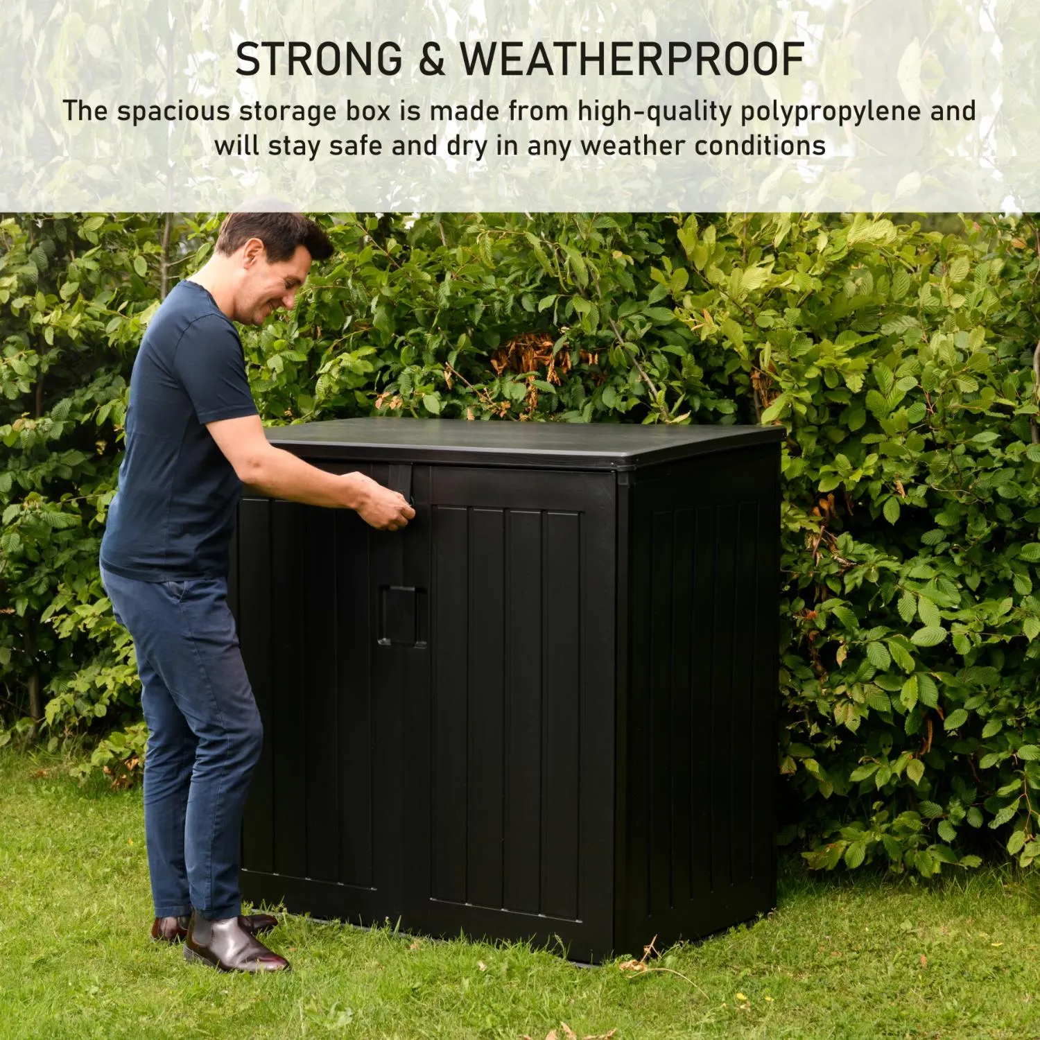 Olsen & Smith MASSIVE Capacity 775L Outdoor Garden Storage Box Plastic Shed Garbage - Weatherproof with Wood Effect