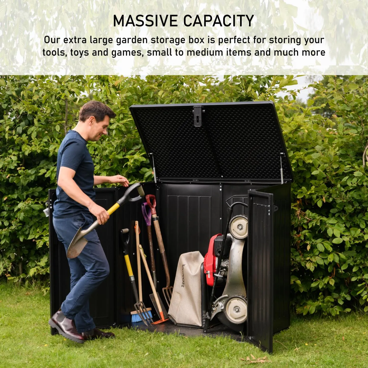 Olsen & Smith MASSIVE Capacity 775L Outdoor Garden Storage Box Plastic Shed Garbage - Weatherproof with Wood Effect
