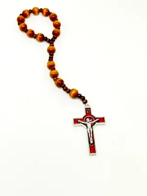 One Decade Wood Wrist  Rosary Strand 12" Red