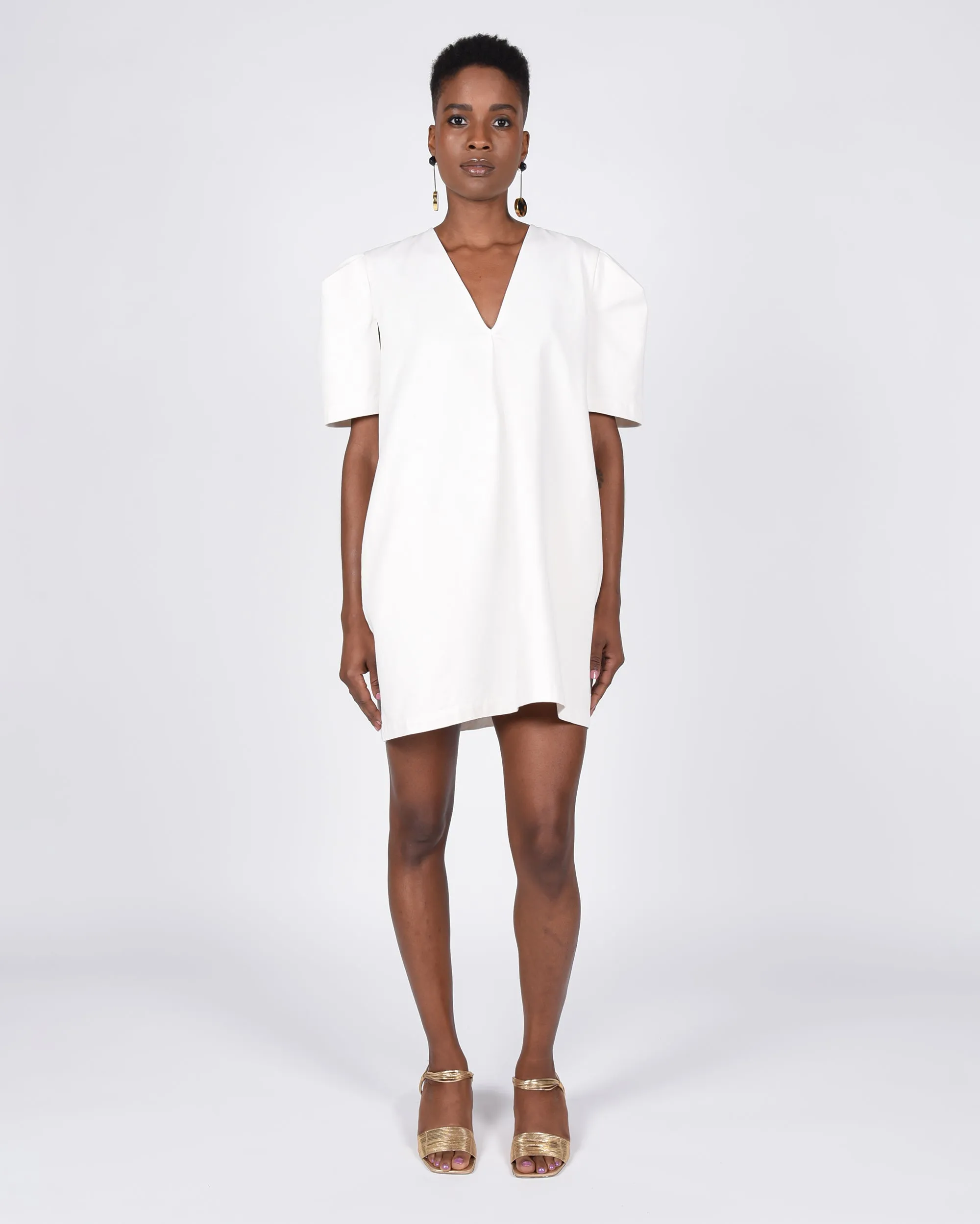 Open Sleeve Short Dress in meringue