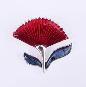 Paua and Enamel Pohutukawa Brooch
