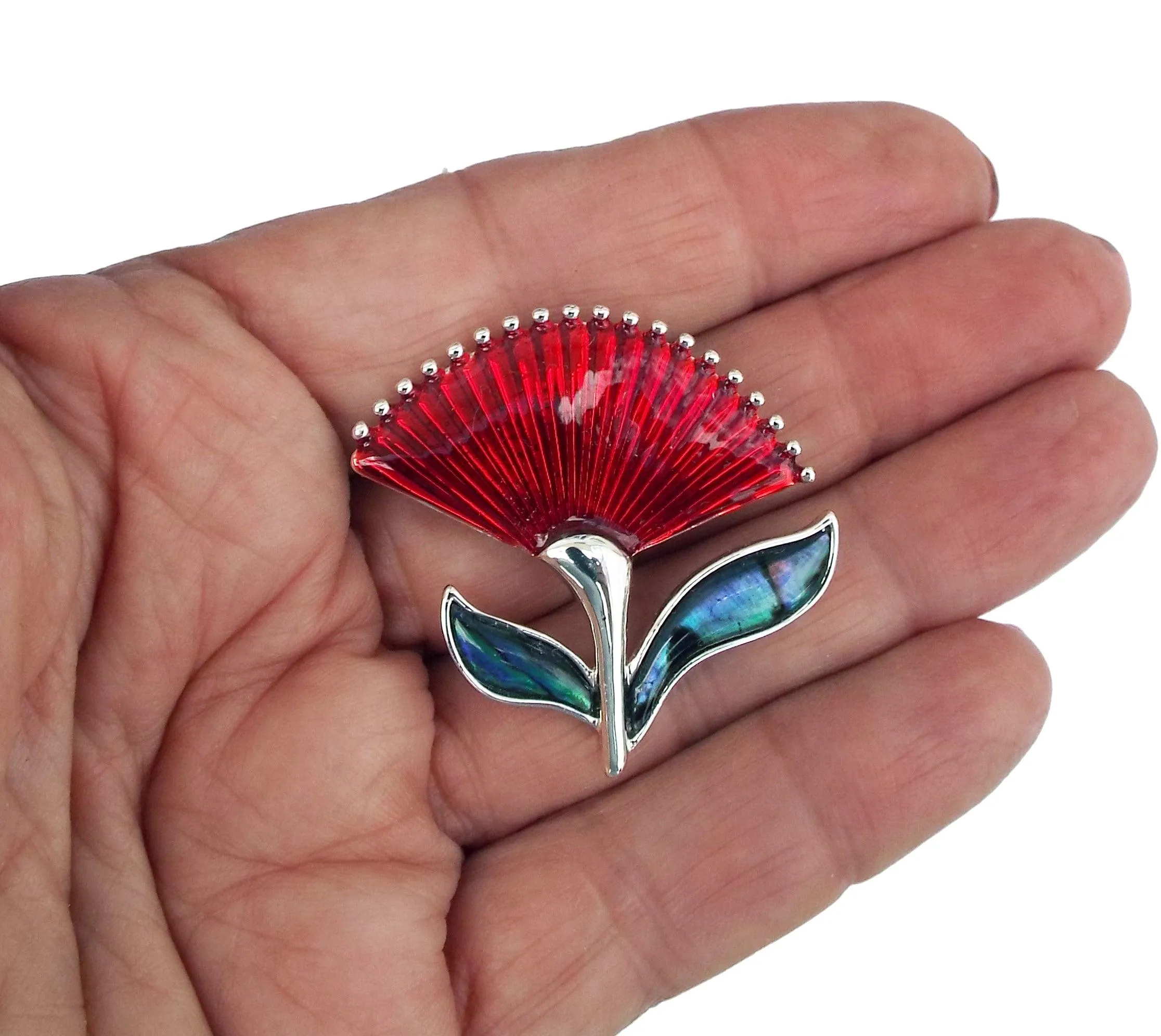 Paua and Enamel Pohutukawa Brooch