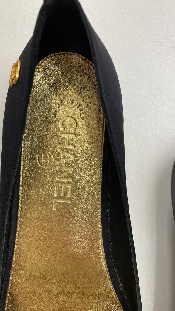 Pearl Bow Peep Toe Flats (38.5)