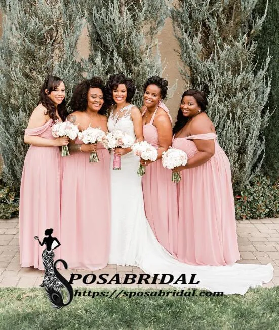 Pink Chiffon Cheap Mismatched A-Line Bridesmaid Dresses,WG344