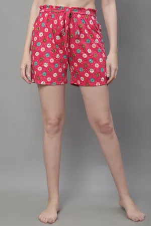 Pink Color Abstract Printed Cotton Lounge Shorts