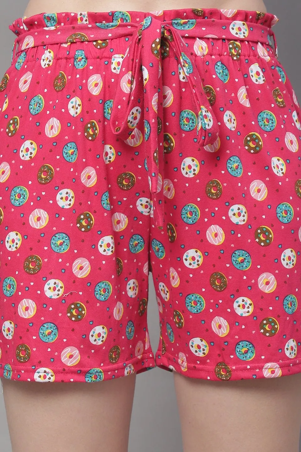 Pink Color Abstract Printed Cotton Lounge Shorts