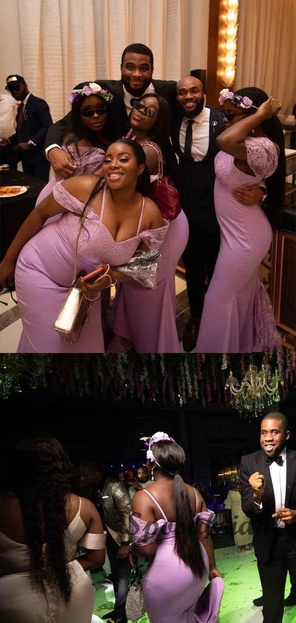 Pink Spaghetti Straps Off the Shoulder Mermaid Bridesmaid Dresses WG919
