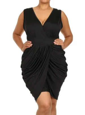 Plus Size V Neck Black Bubble Dress
