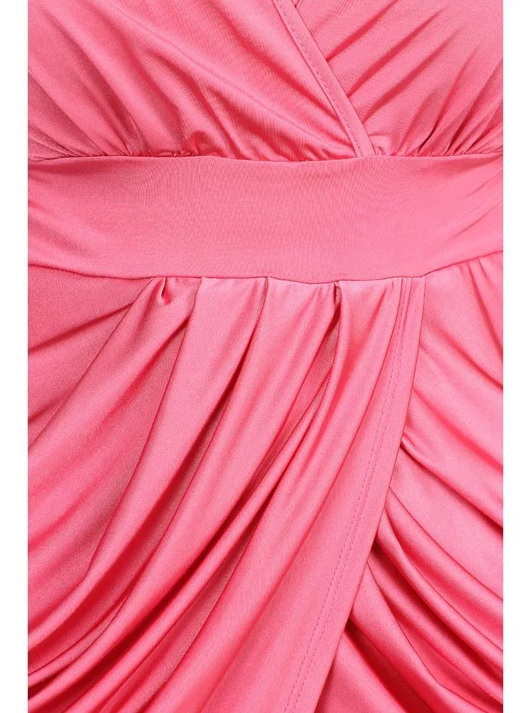 Plus Size V Neck Pink Bubble Dress