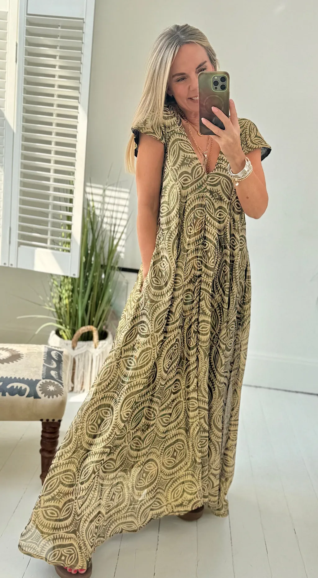 Pocket metallic maxi dress