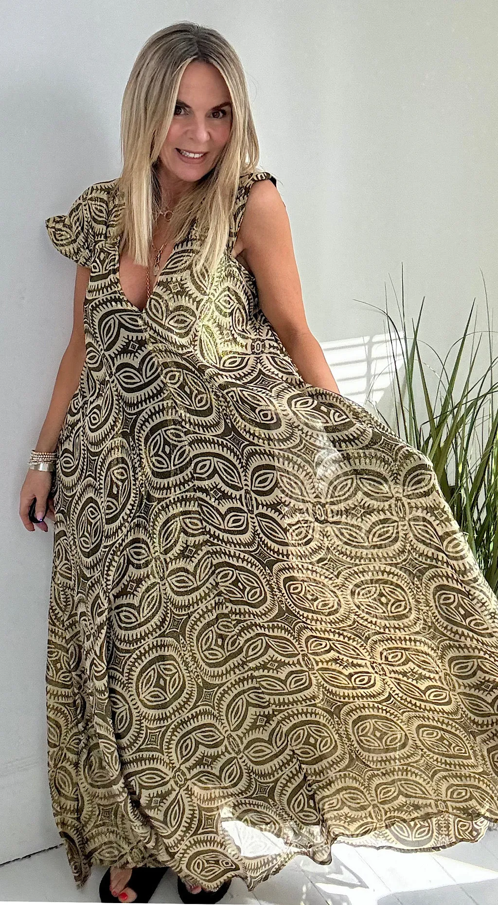 Pocket metallic maxi dress