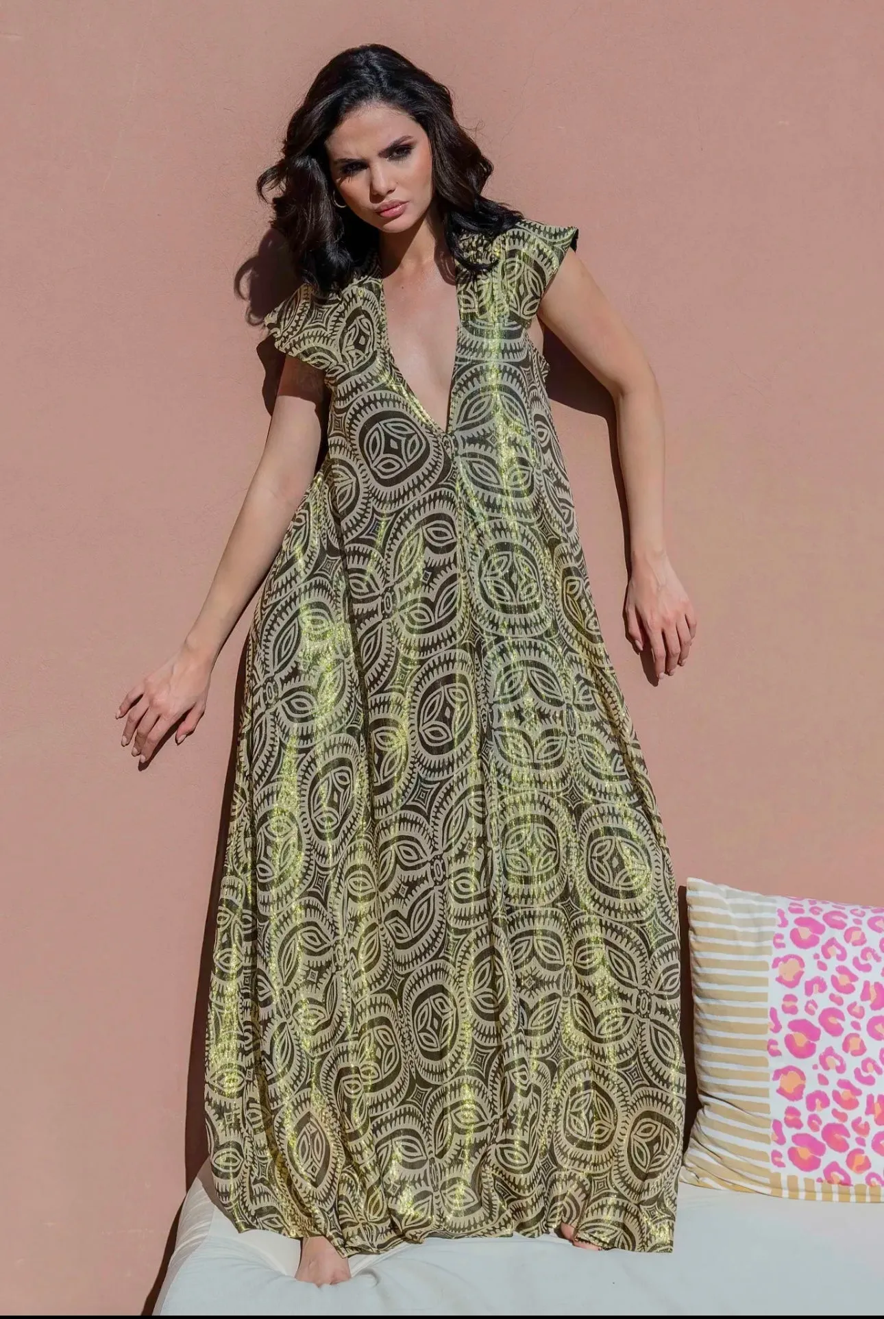 Pocket metallic maxi dress