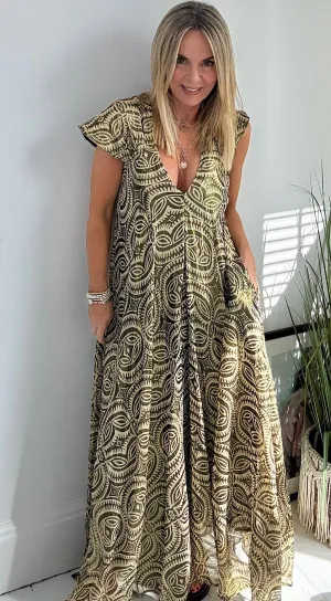 Pocket metallic maxi dress