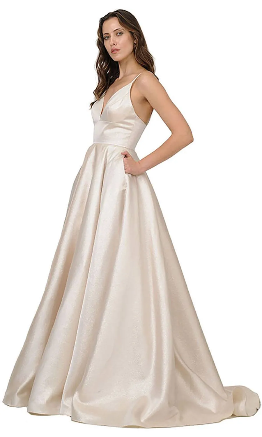 Poly USA 8358 V-Neck Long Prom Dress with Pockets
