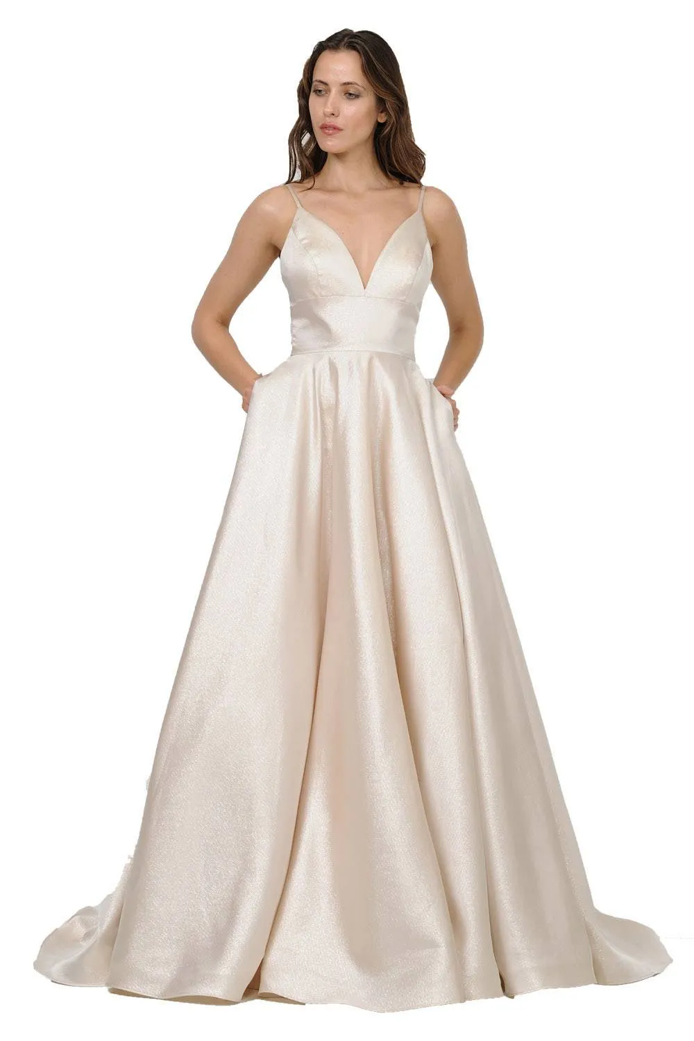 Poly USA 8358 V-Neck Long Prom Dress with Pockets