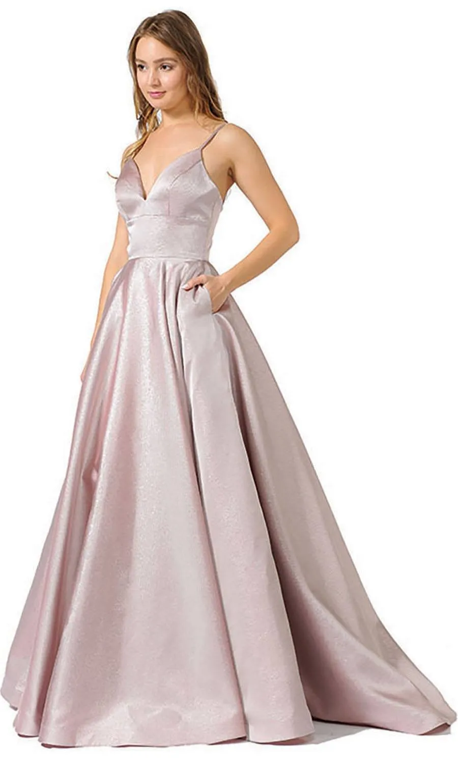Poly USA 8358 V-Neck Long Prom Dress with Pockets