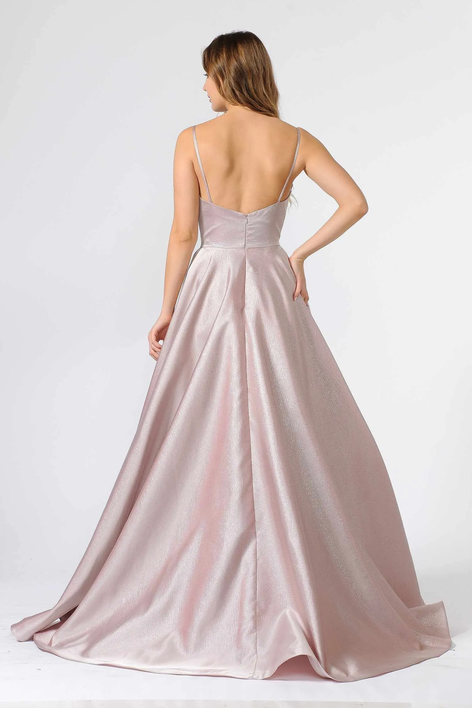 Poly USA 8358 V-Neck Long Prom Dress with Pockets