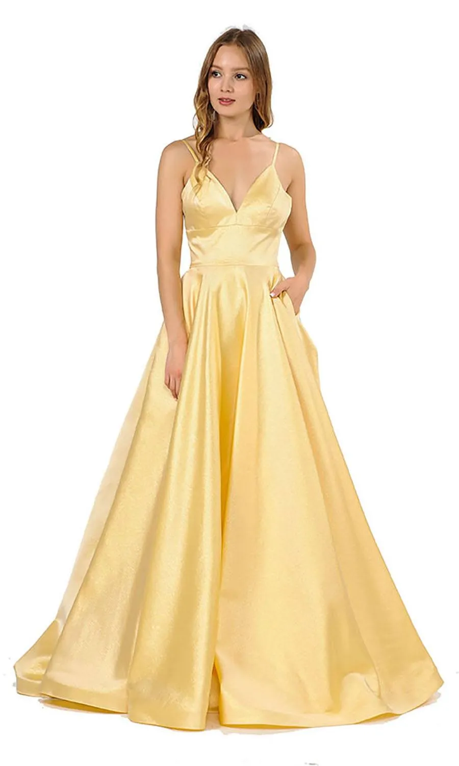 Poly USA 8358 V-Neck Long Prom Dress with Pockets