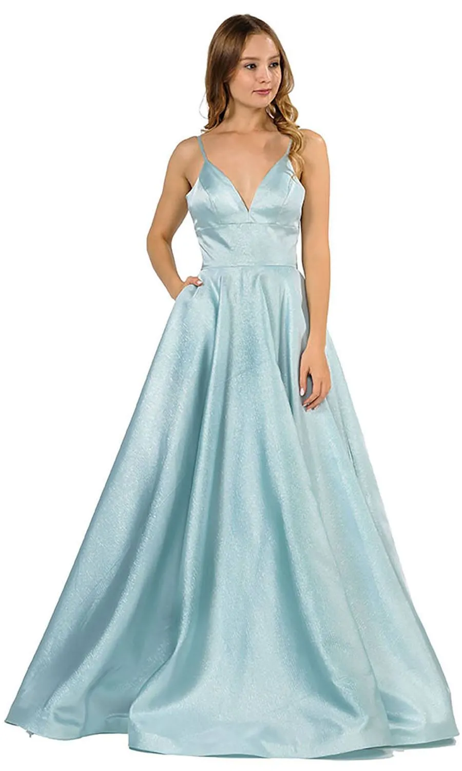 Poly USA 8358 V-Neck Long Prom Dress with Pockets