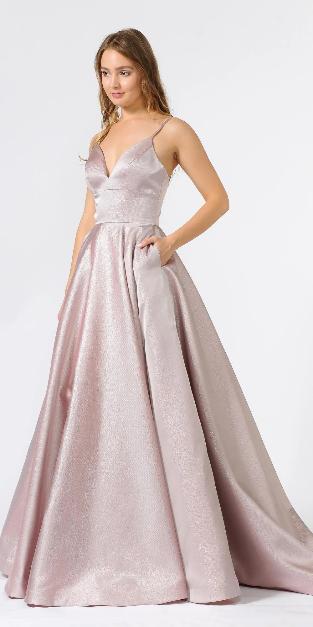 Poly USA 8358 V-Neck Long Prom Dress with Pockets