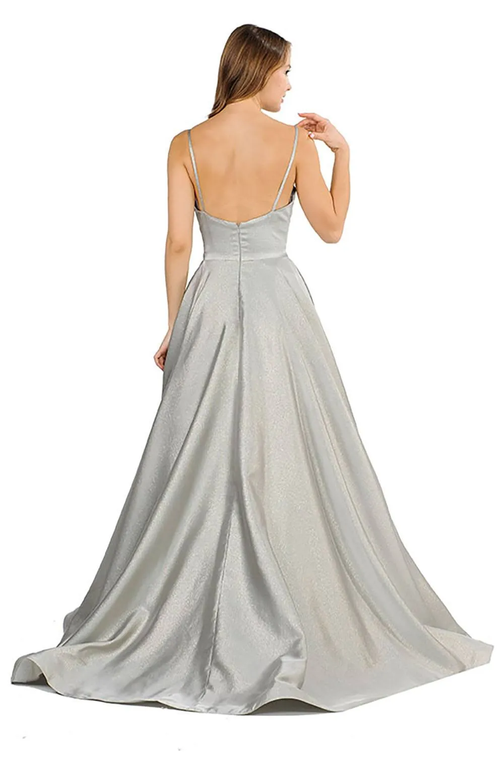 Poly USA 8358 V-Neck Long Prom Dress with Pockets