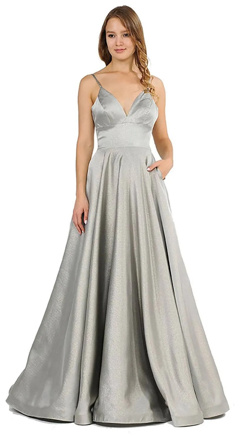 Poly USA 8358 V-Neck Long Prom Dress with Pockets