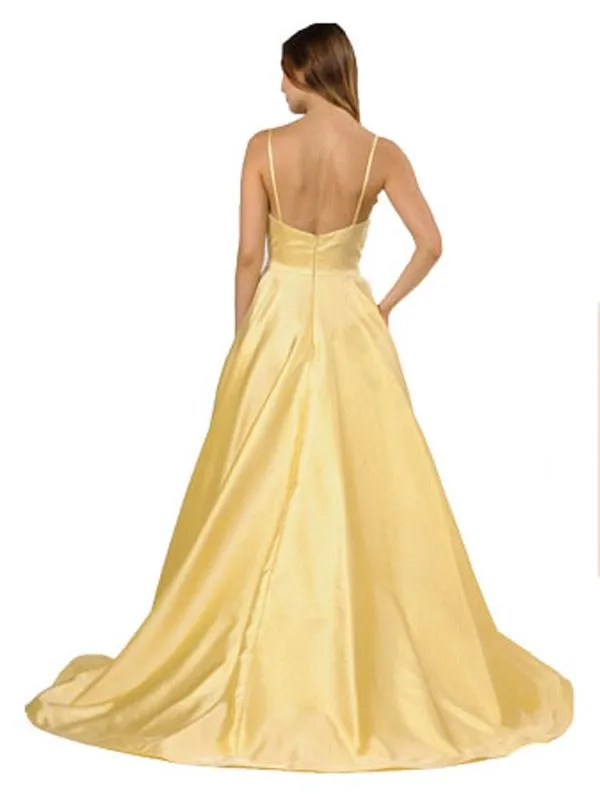 Poly USA 8358 V-Neck Long Prom Dress with Pockets