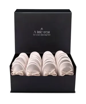 PRE-ORDER Foldable Flats Party Box | 20 Pairs of Velvet Ballet Pink Flats in a Black Display Box