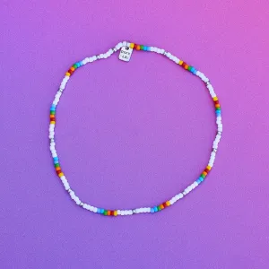 Pura Vida Rainbow Seed Bead Stretch Anklet ~ Silver