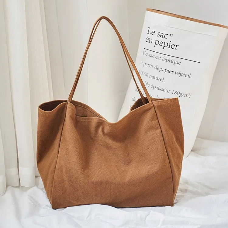 Realaiot Women Big Canvas Shopping Bag Reusable Soild Extra Large Tote Grocery Bag Eco Environmental Shopper Shoulder Bags For Young Girl