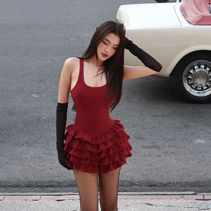 Red Pointed Waistline Dress