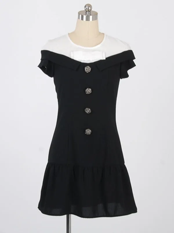 rose button bow dress