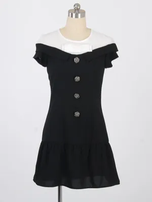 rose button bow dress