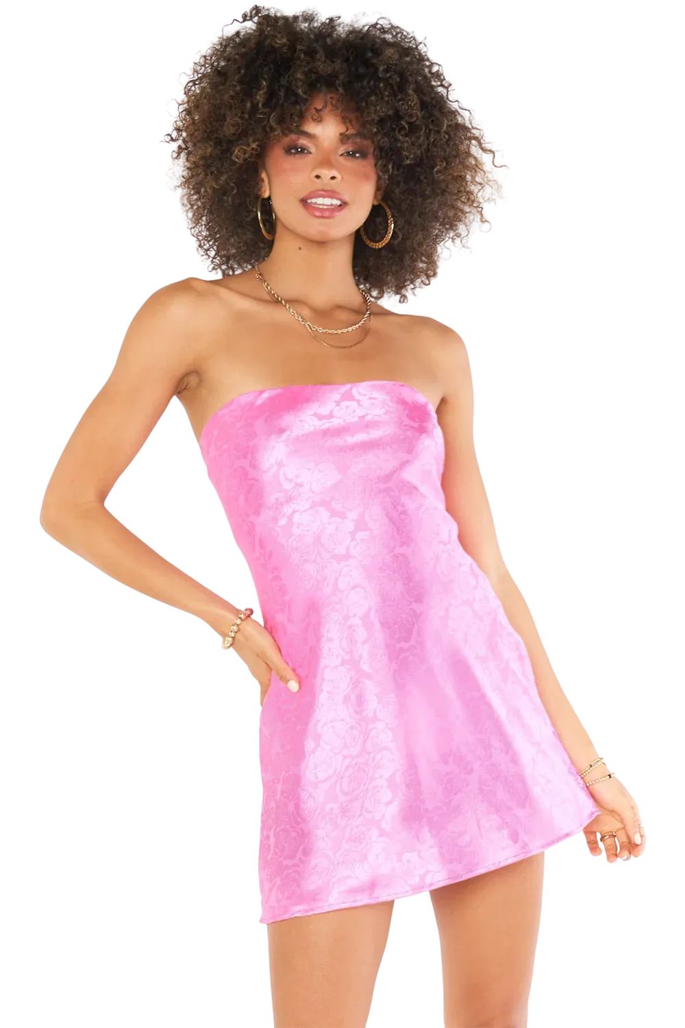Rose Satin Tube Dress