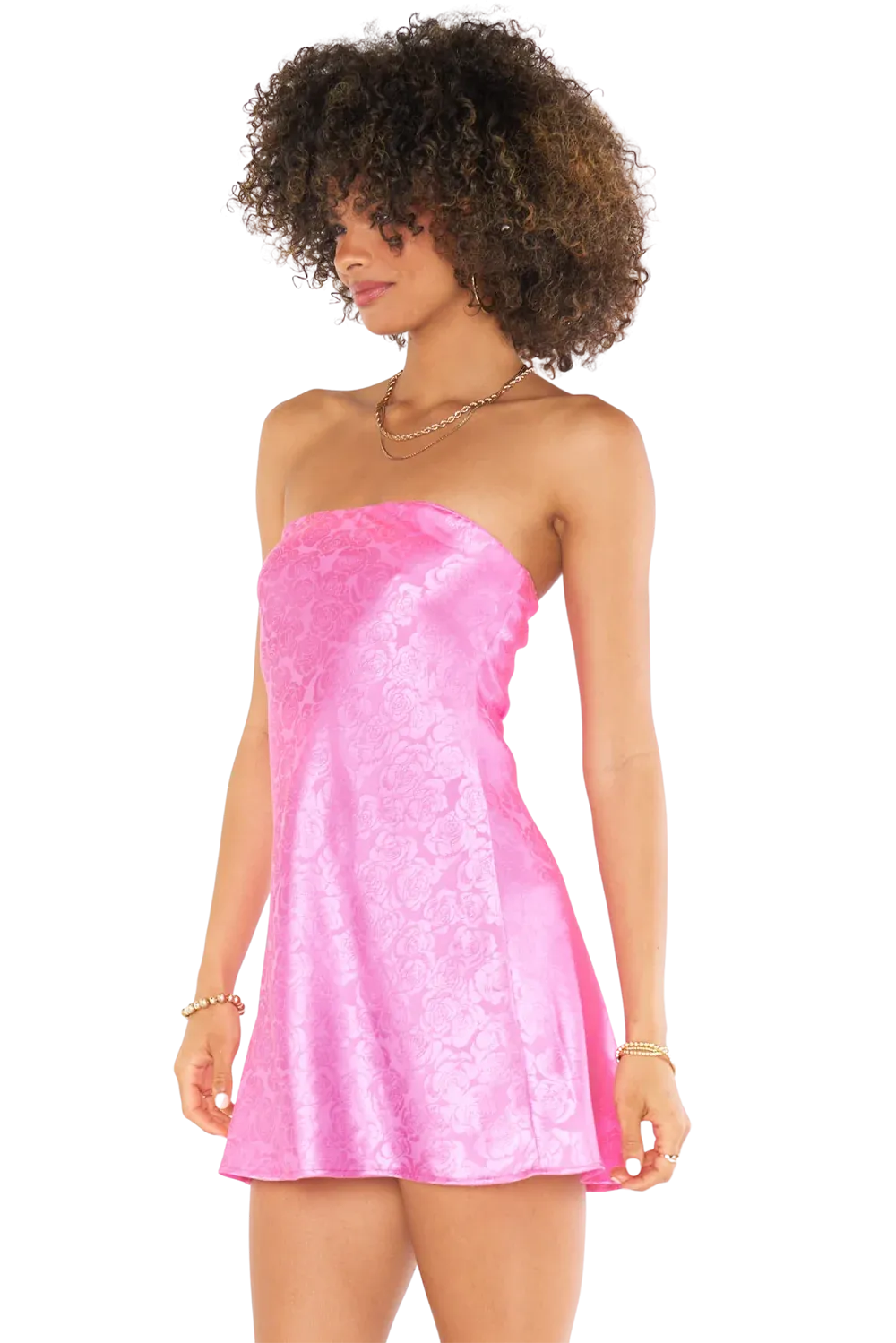 Rose Satin Tube Dress