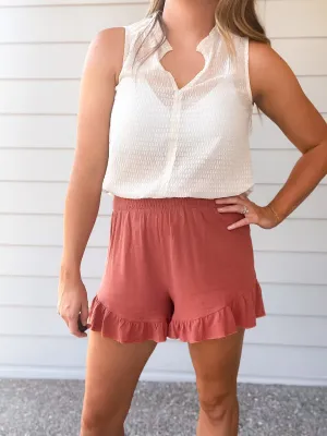 Rust Ruffle Shorts