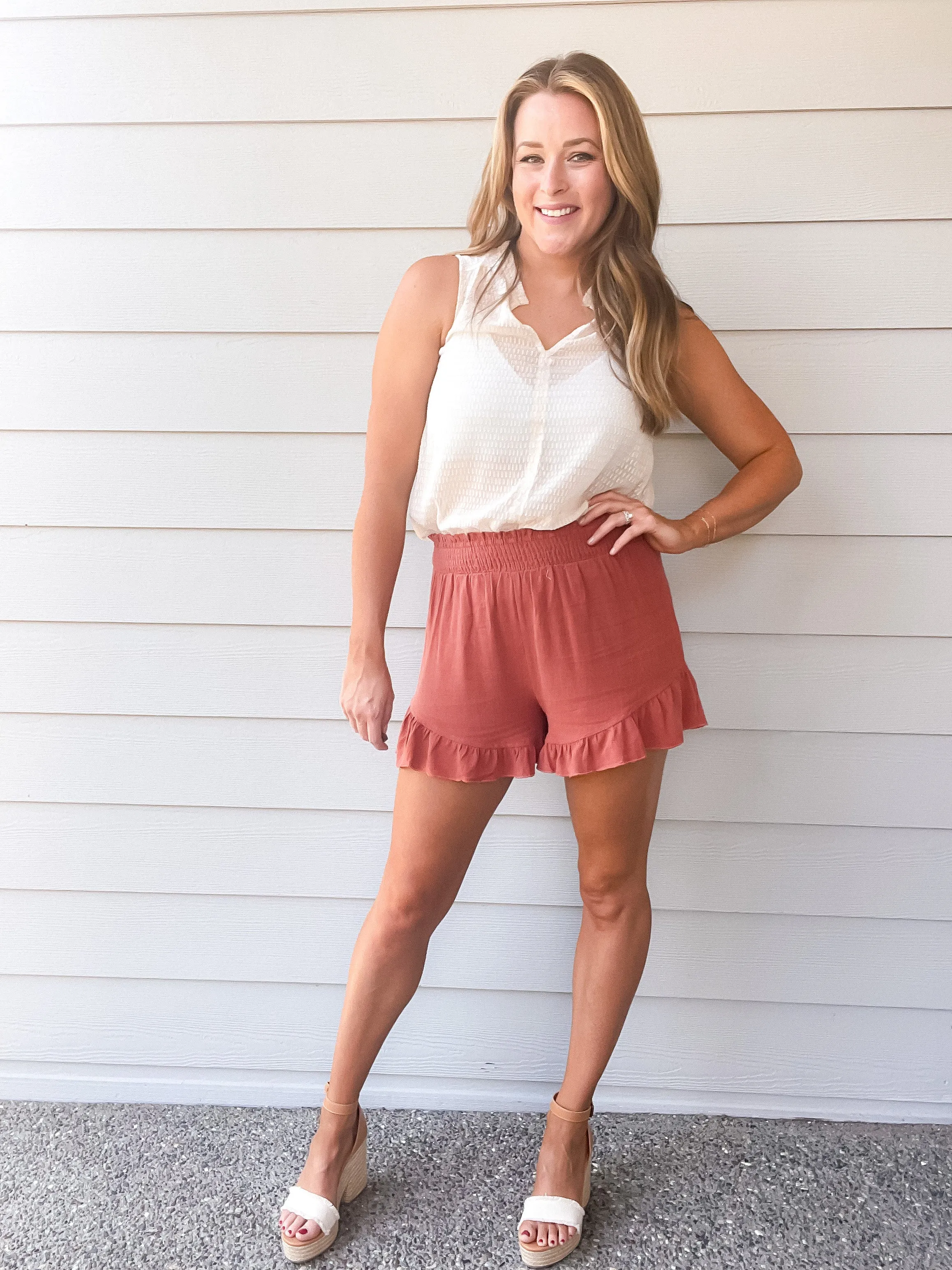 Rust Ruffle Shorts