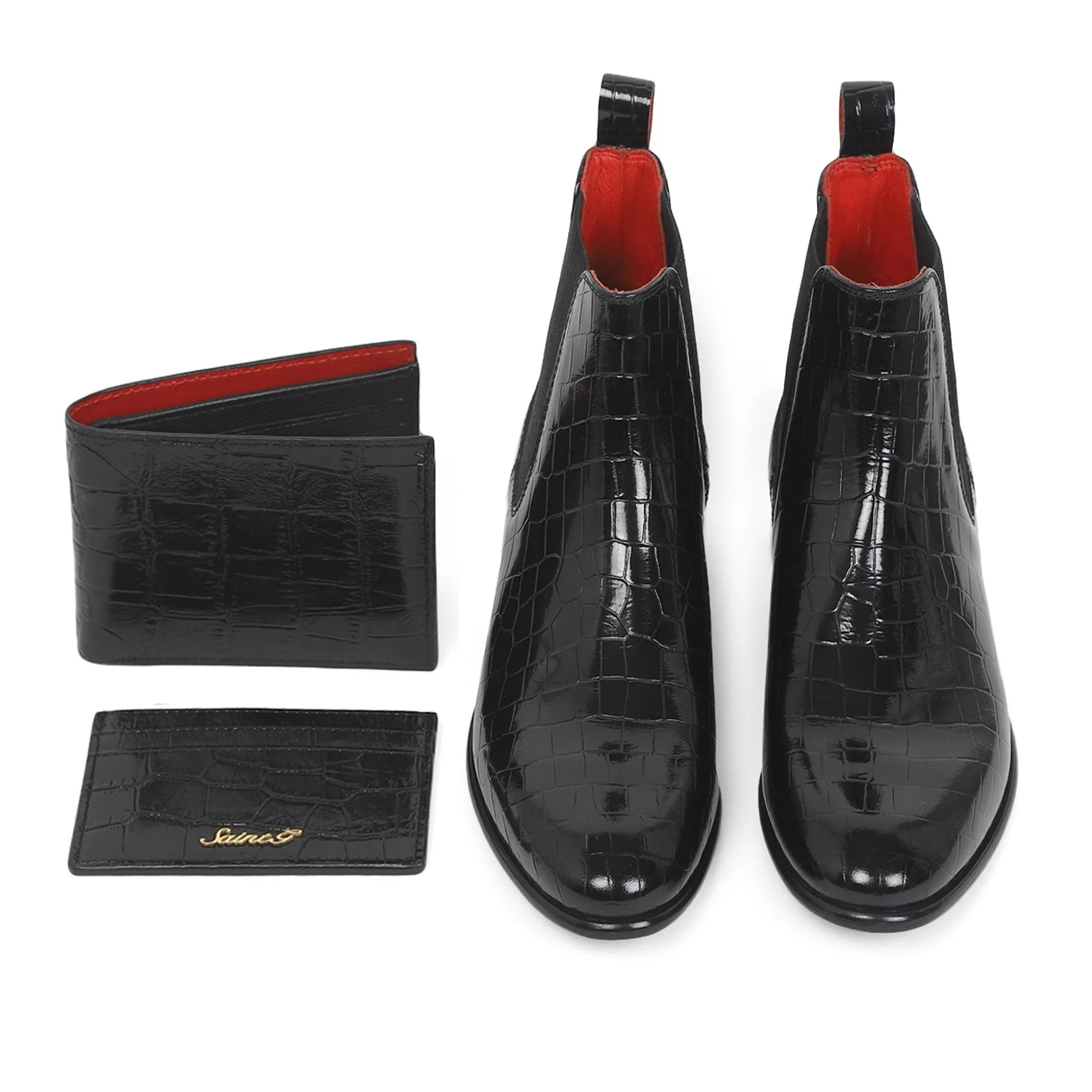 Saint Eadred Black Croco Patent Shiny Leather With Set